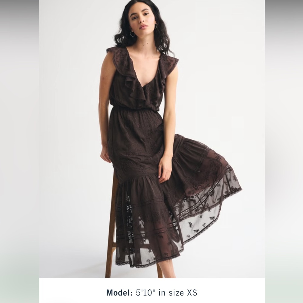 Kemo Sabe x Abercrombie & Fitch Dark Brown Ruffled Tiered Maxi Dress - Picture 2 of 5